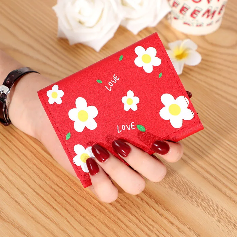 Women's Short Wallet Cute Student FlowersTrend Small Fashion Three-fold  Coin Purse Ladies Card Bag