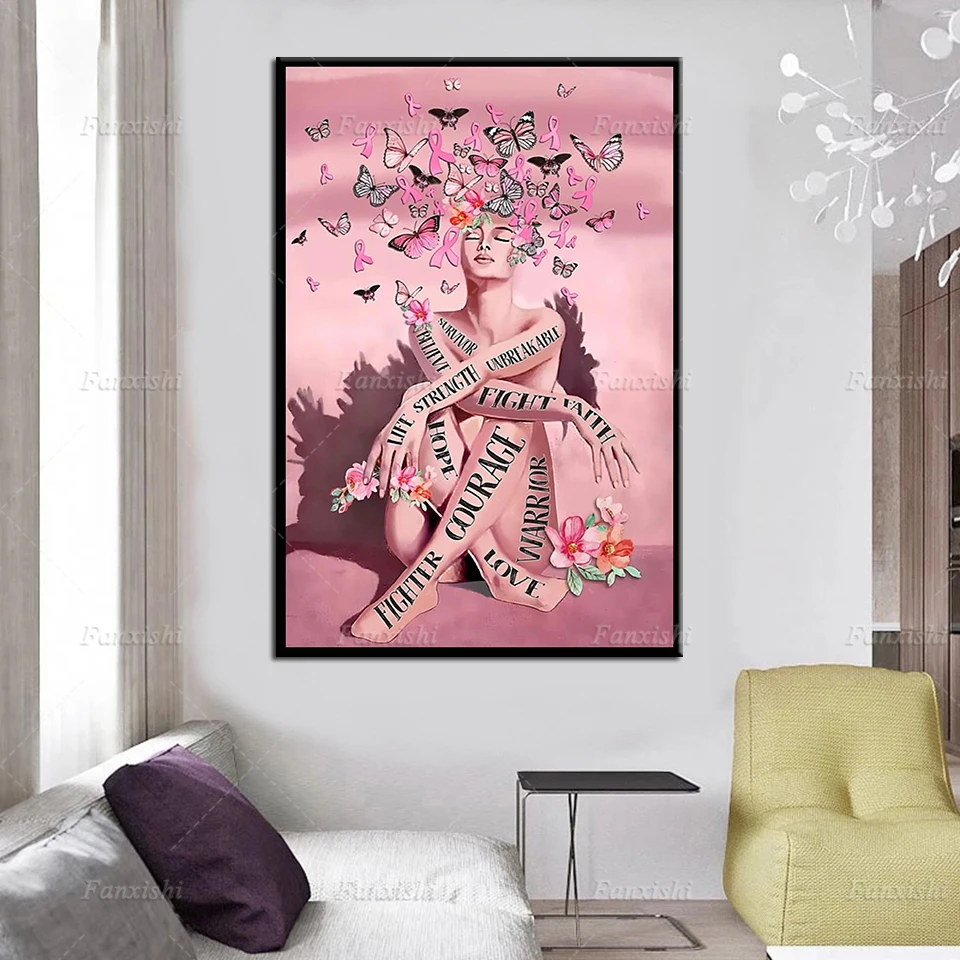 Домашний декор холст картина печать рак груди Бабочка девушка сила и выживание