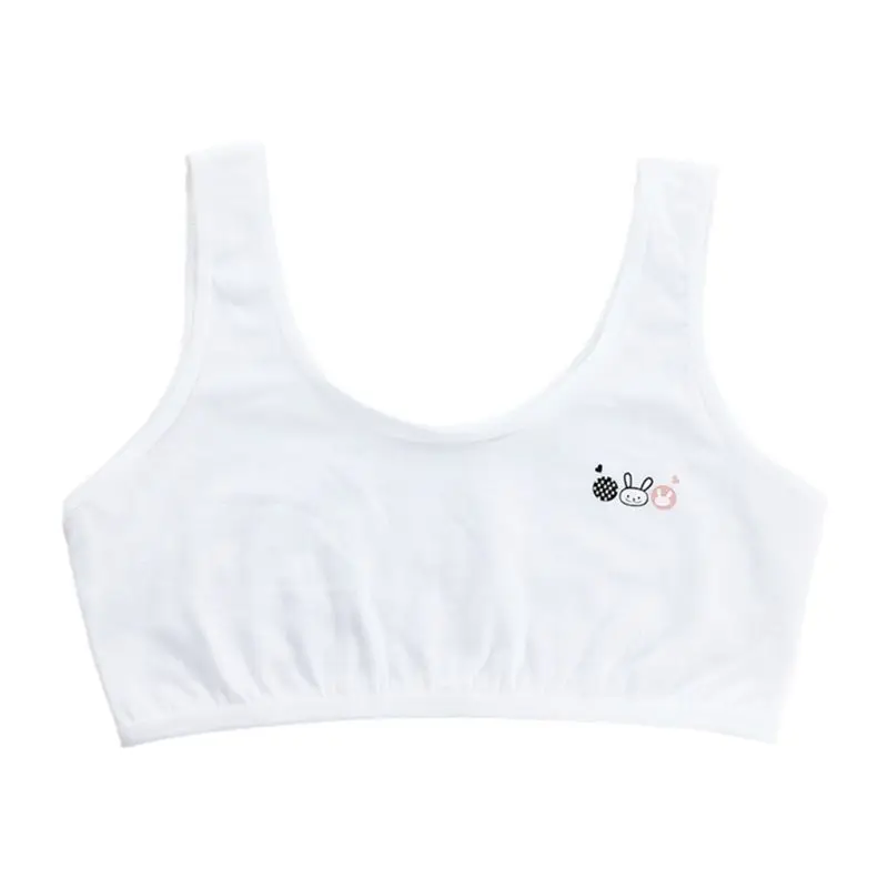 

Puberty Girls Single Layer Underwear Cartoon Rabbit Wide Straps Sports for Tank
