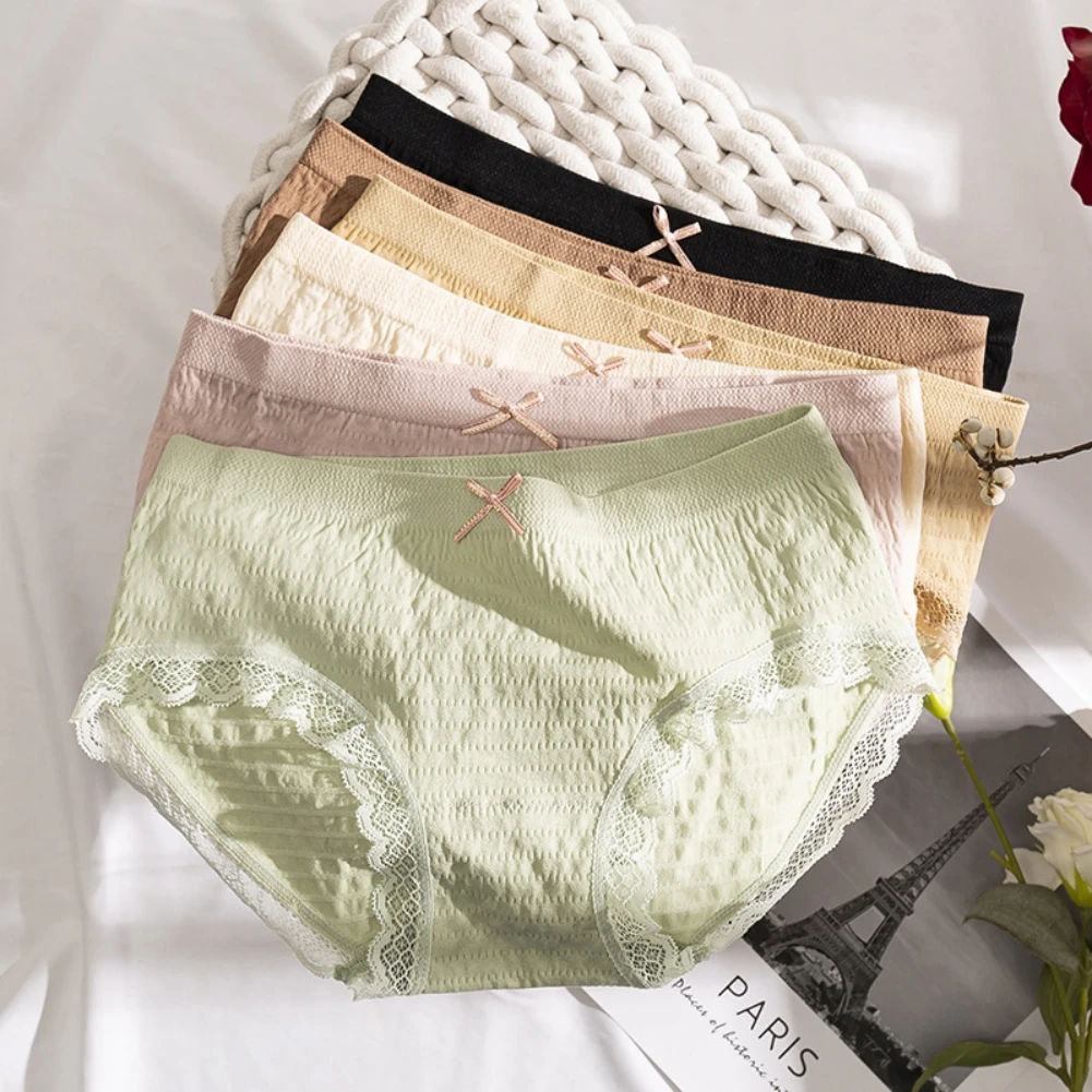 

Breathable Womens Lace Trim Underwear Sexy Panties Bikini Panty Ladies Mid-rise Seamless Hipster Soft Stretch Panty Underpants