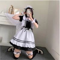 women kawaii newmaid outfit anime long dress black and white dresses japanese cute lolita dress costume cosplay cafe apron party