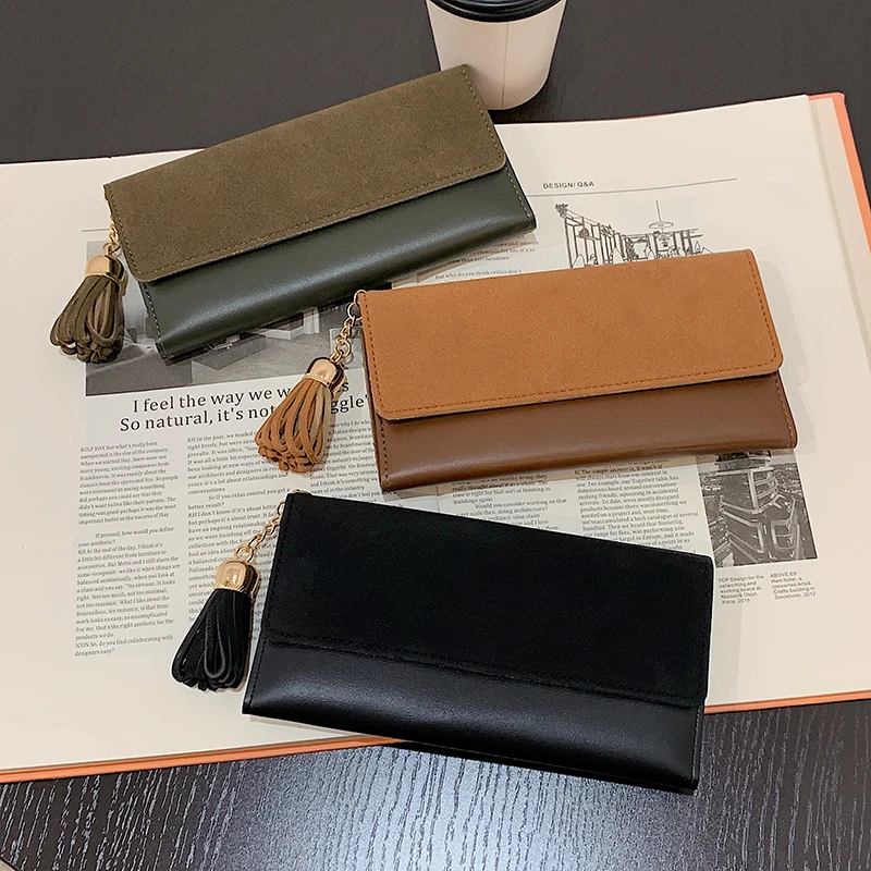 2022 Ladies Tassel Design Purses PU Leather Luxury Long Square Women Wallet Handbags Femme Fashion Simple Women's Wallets