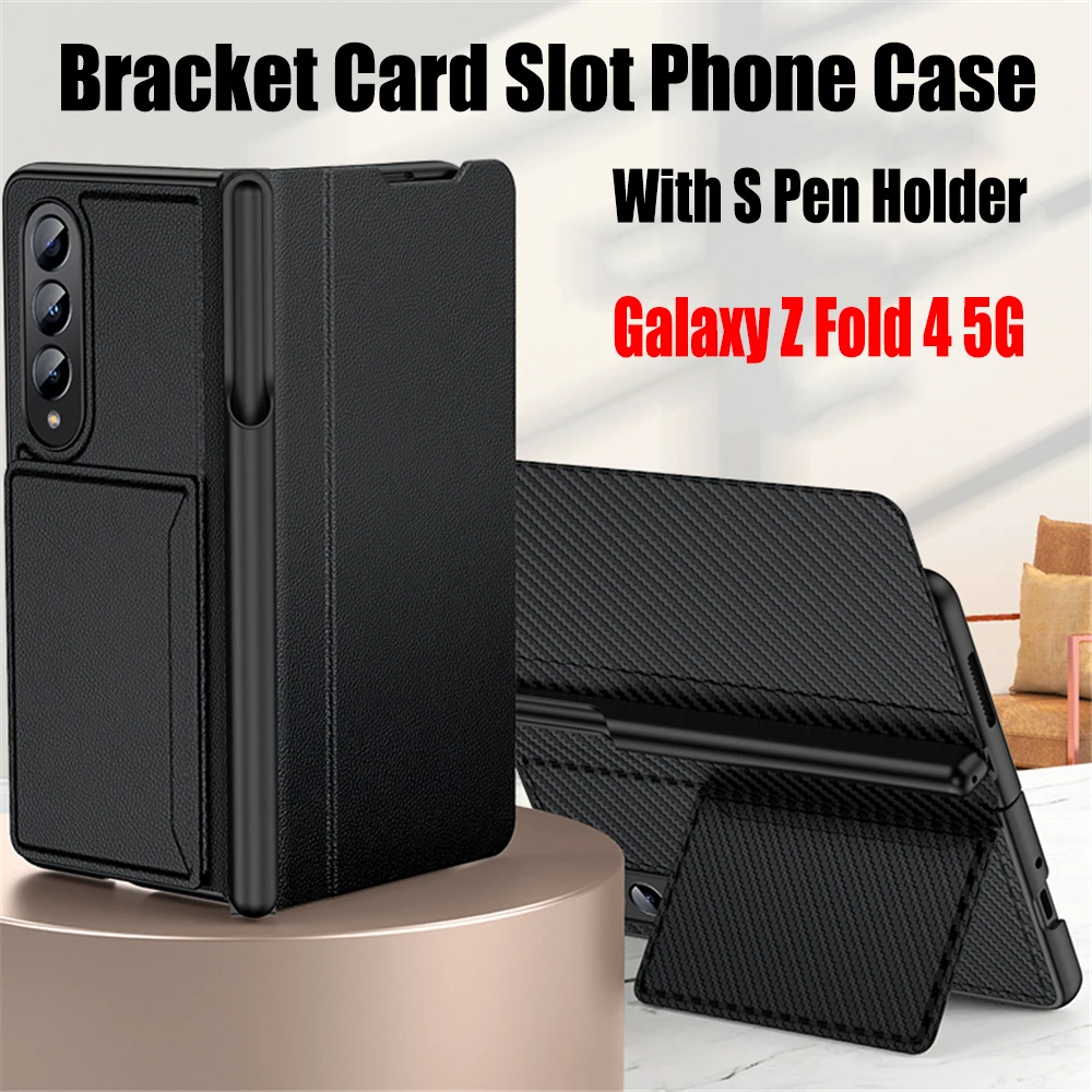 

Luxury Leather Wallet Card Slot Bracket Cover For Samsung Galaxy Z Fold 4 5G Case With S Pen Holder Shockproof Phone Case Fundas