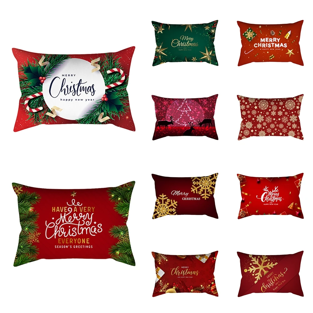 

New Christmas Decorative Pillowcase Gold Snowflakes Sofa Waist Pillows Cover Livingroom Lumbar Cushions Home Decor 30X50CM