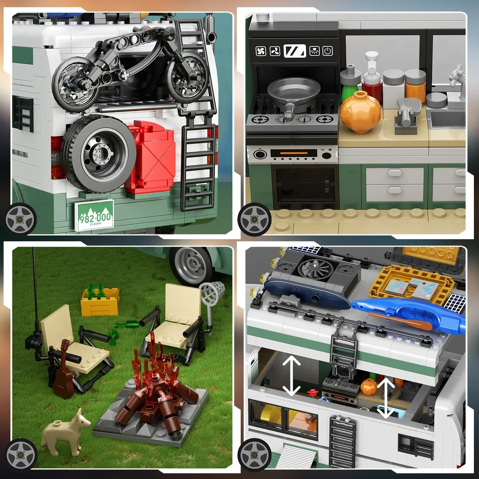 BZB 1586 sztuk zestaw modeli do przyczepy kempingowej klocki Moc ze światłem modele samochodów dostawczych cegły zabawki dla dzieci prezenty