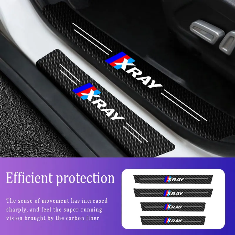 

4Pieces/Set Car Door Threshold Strip For Lada Xray Logo Styling Sticker Auto Carbon Fiber Scratch Resistant Decals Accessories