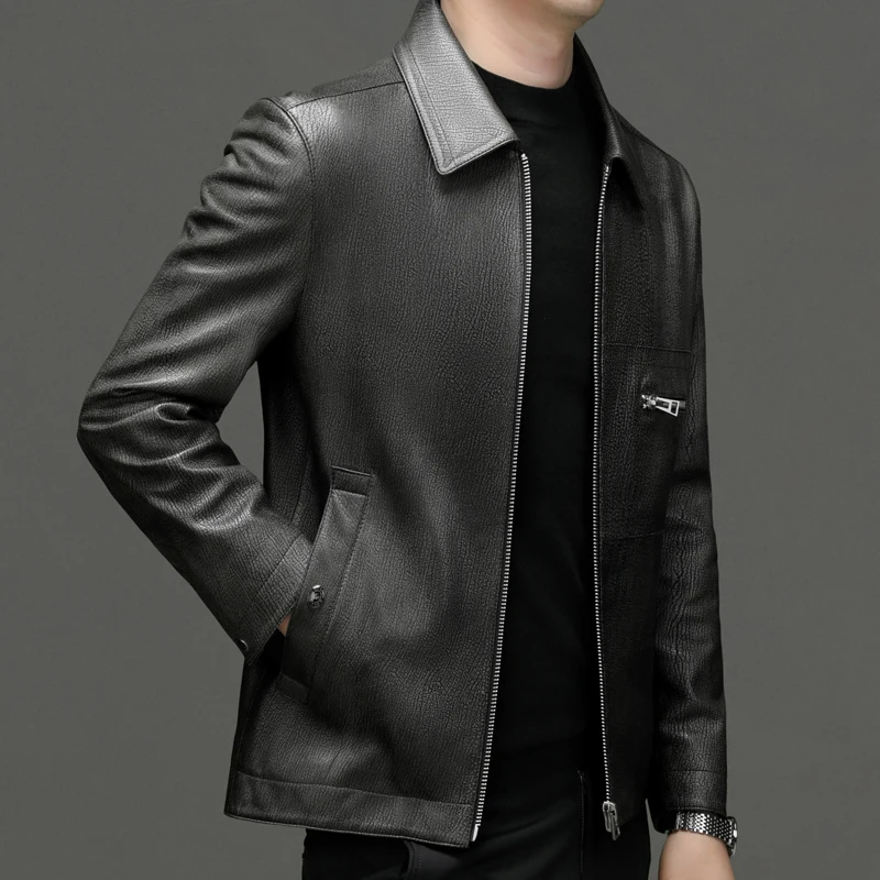 Новинка мужское модное деловое повседневное облегающее однотонное кожаное