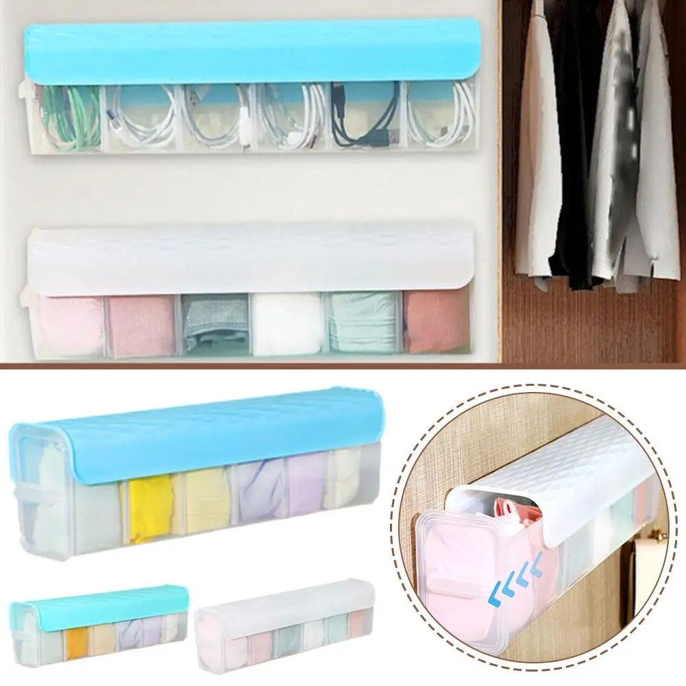 

6 Grid Wall-mounted Transparent Underwear Storage Box Sock Box Seasoning Storage Wardrobe Cable Box Bedroom Storages Data H0u6