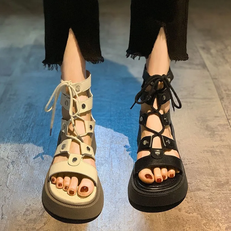 

2022 Summer Shoes Ladies Gladiator Sandals Back Zip Boots Sandals Casual Shoes Roman Lace Up High Top Sandals Botas