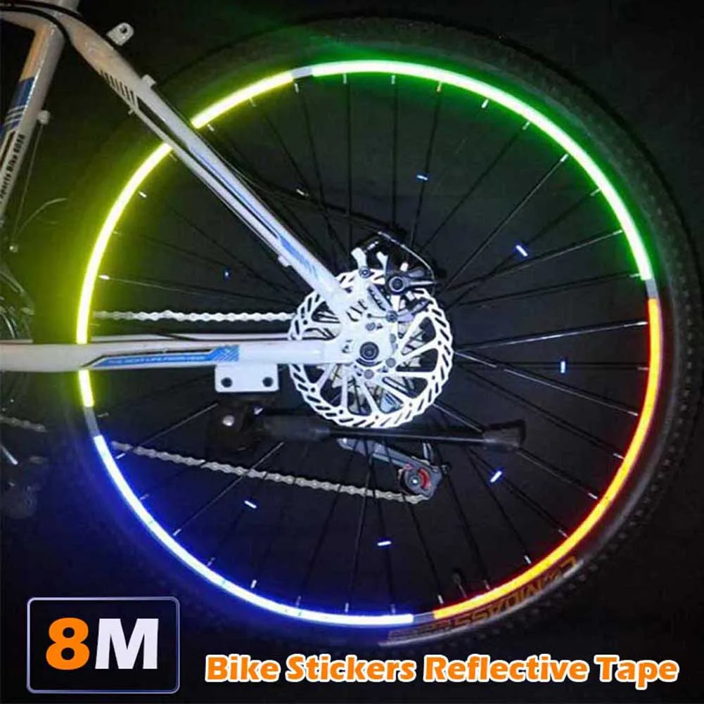 Купи 8M Bike Reflective Stickers PVC Tape Bicycle Wheels Fluorescent Sticker Safety Warning Reflective Strips Bike Motorcycle Scooter за 23 рублей в магазине AliExpress