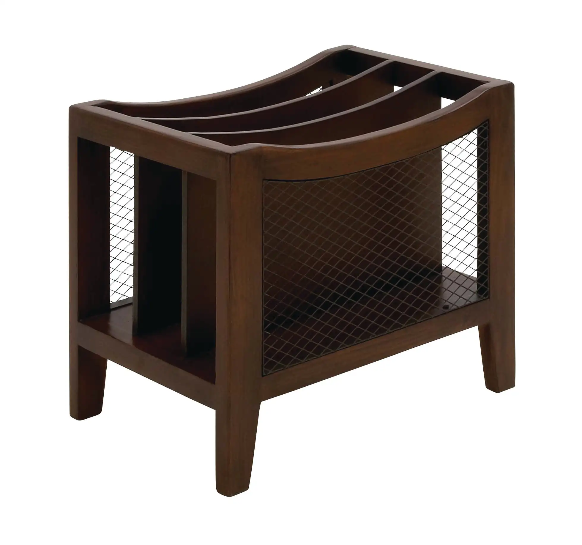 

DecMode 13" Brown Wood 3 Slot Magazine Holder with Netting Side Panels