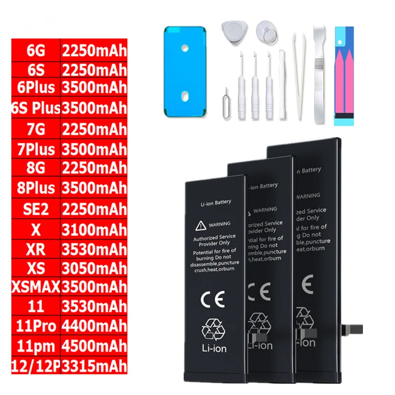 

For Apple With Tools New Phone Battery For iPhone SE 2 4 5S 6 6s 6p 6sp 7 7p 8 Plus x xr xs Max 11 12 13 Pro Battery