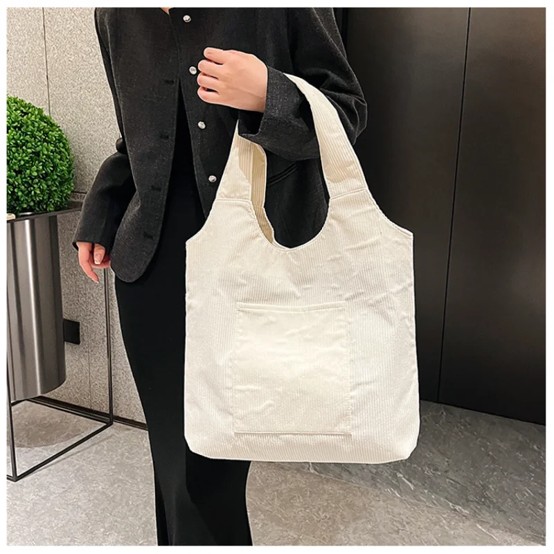 

2022 Fashion Women Velvet Canvas Shoulder Bag Ladies Casual Handbag Tote Bag Reusable Large Capacity Cotton Shopping Beach Bag