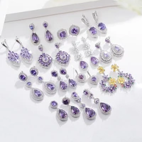 threegraces romantic purple cubic zirconia crystal long big geometric drop statement earrings for women fashion jewelry er300