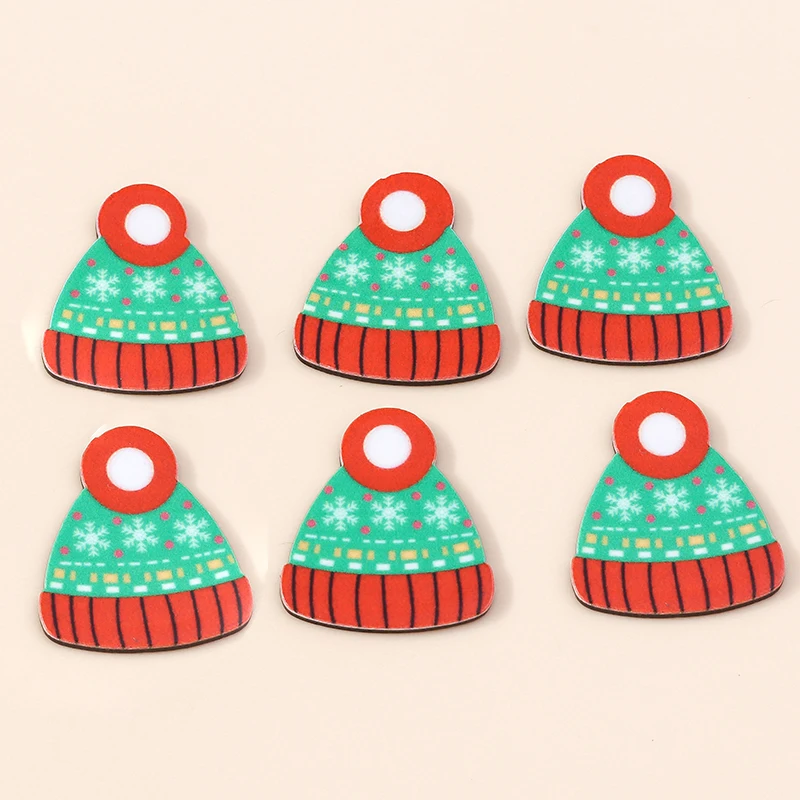 

10pcs Acrylic Slices Merry Christmas Hat Charms for Earrings Keychain DIY Jewelry Making Resin Flatback Cabochons Xmas Ornaments