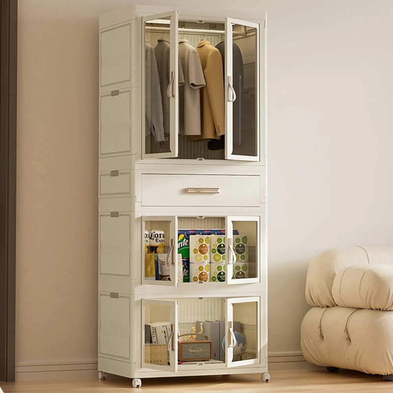 Большой складной многоярусный шкаф домашний пылезащитный для хранения спальни