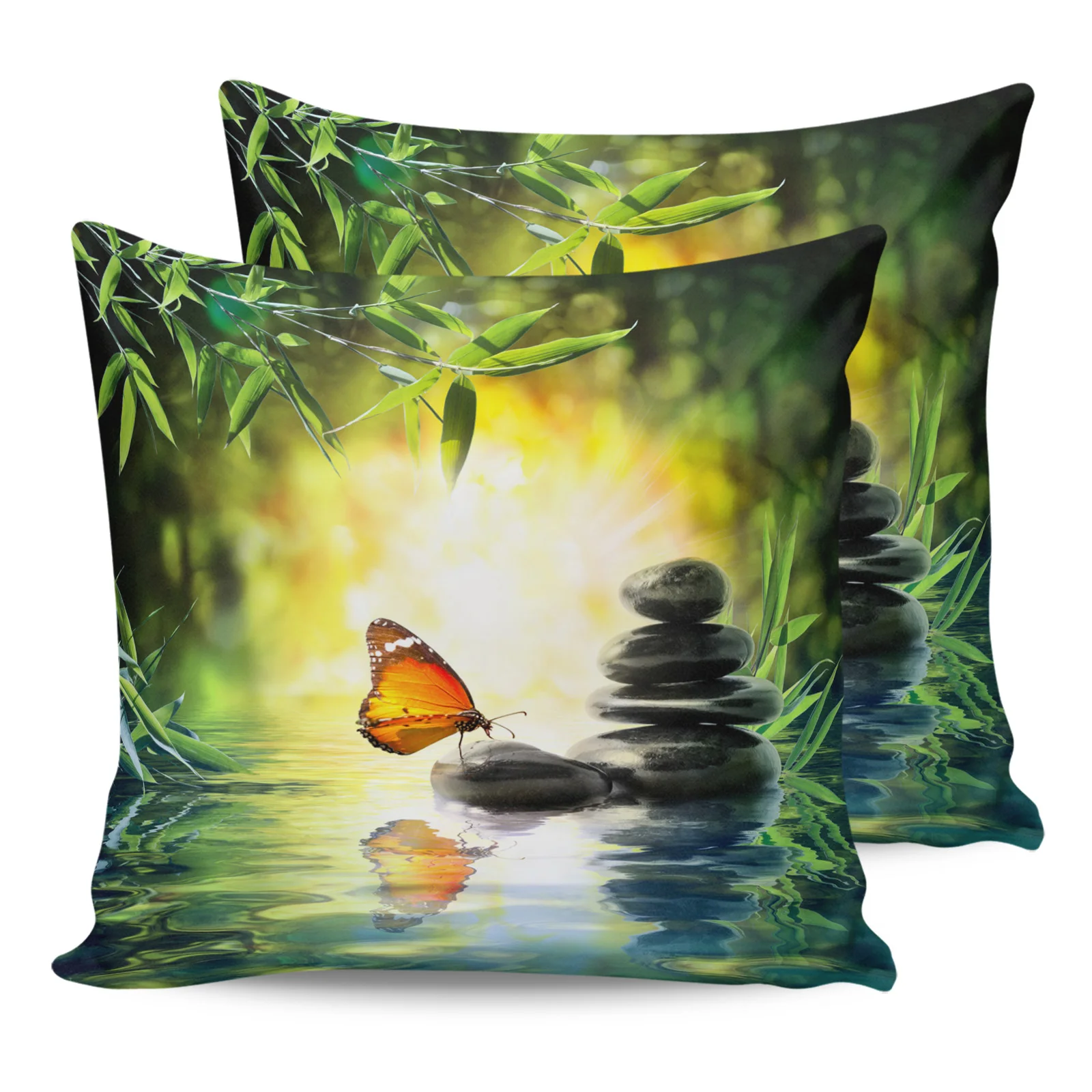 

2PC Pillowcase Butterfly Green Leaves Stone Sofa Cushion Cover Bed Dakimakura Pillow Cover House Home Decorative Pillow Cases