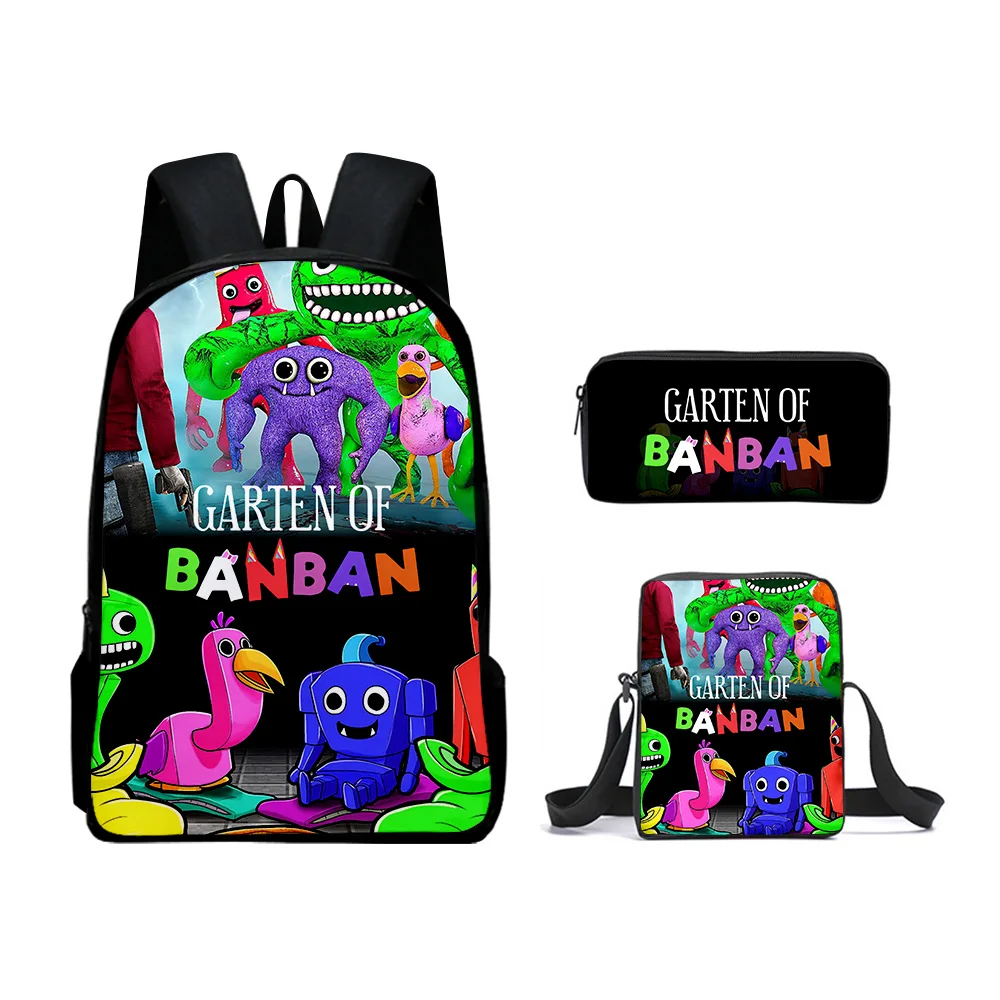 

Классическая новинка Garten of Banban, 3D печать, 3 шт./комплект, школьные ранцы для учеников, рюкзак для ноутбука, Наклонная Сумка через плечо, ранцы