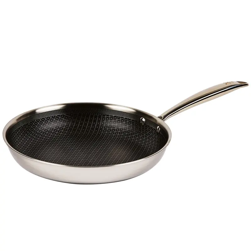 

Deluxe 11 inch Stainless Steel Round Fry Pan Dishwasher Safe for Cooking & Frying.