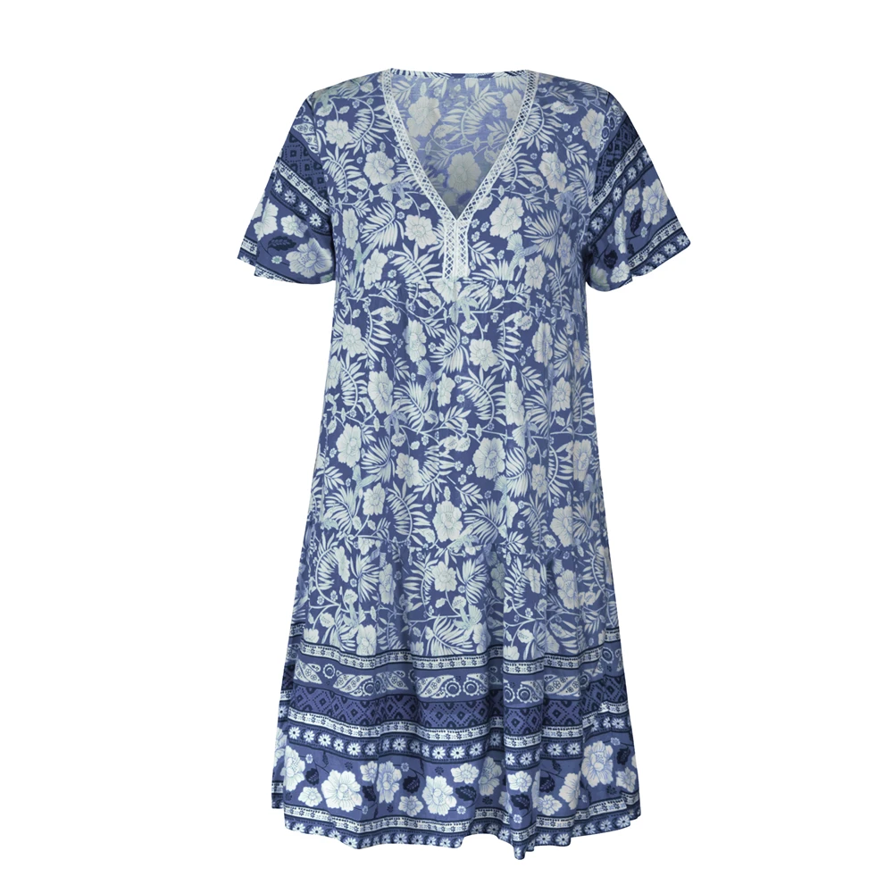 

Summer Casual Vacation Beach Bohemian Dress 2022 Women's New Positioning Floral V-neck A-line Skirt Fashionable And Loose Boho