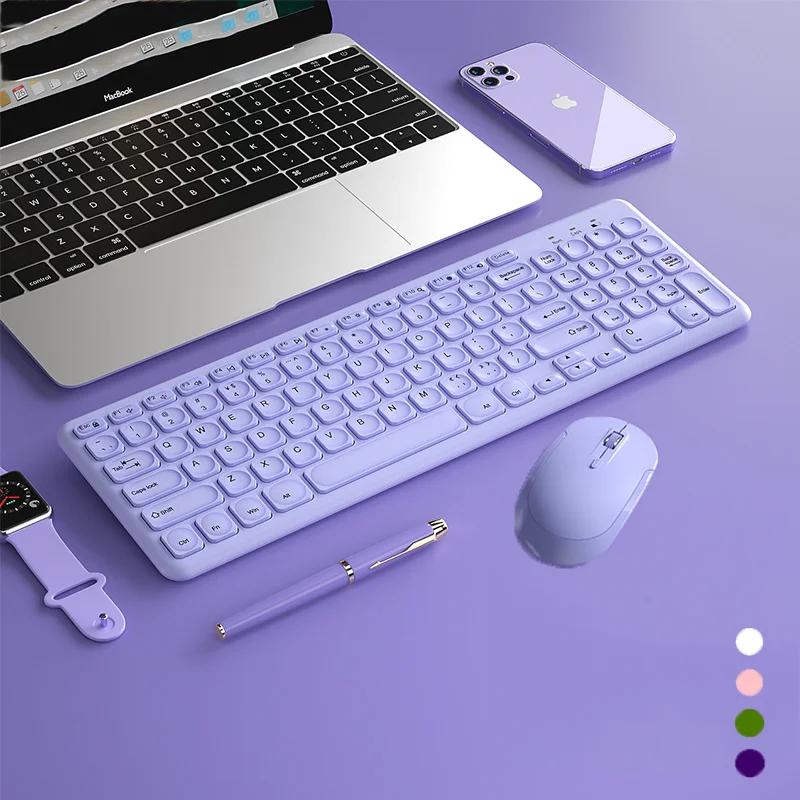 

Cute Wireless Silent Keyboard Mini Thin Keycap Portable USB Keyboard Mouse Combos Set For Laptop iPad Microsoft Windows Android