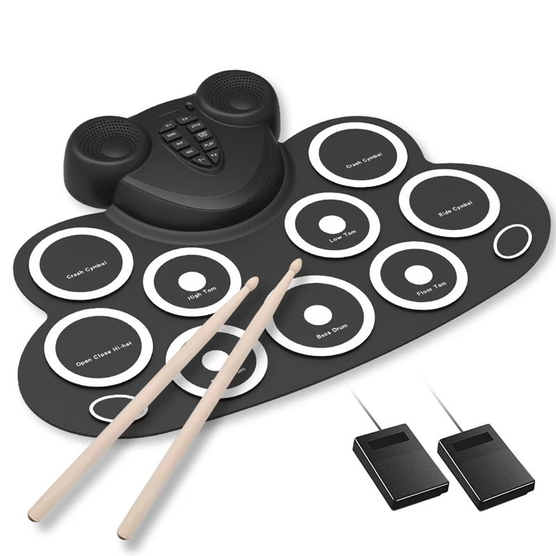 

Dropship-Portable Reel Electronic MIDI Drum Kit Kit 9 Pad Built-In Speaker For Indoor Electronic Music Practice