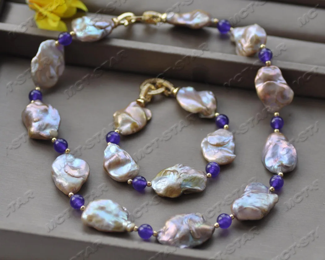 

Z11795 31mm Lavender Baroque KESHI Reborn Pearl Jade Necklace Bracelet CZ
