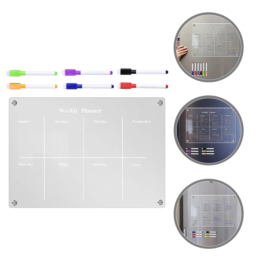 

Magnetic Transparent Whiteboard Dry Erase Fridge Glass Calendar Memo Reminder Blank Practical Note-taking