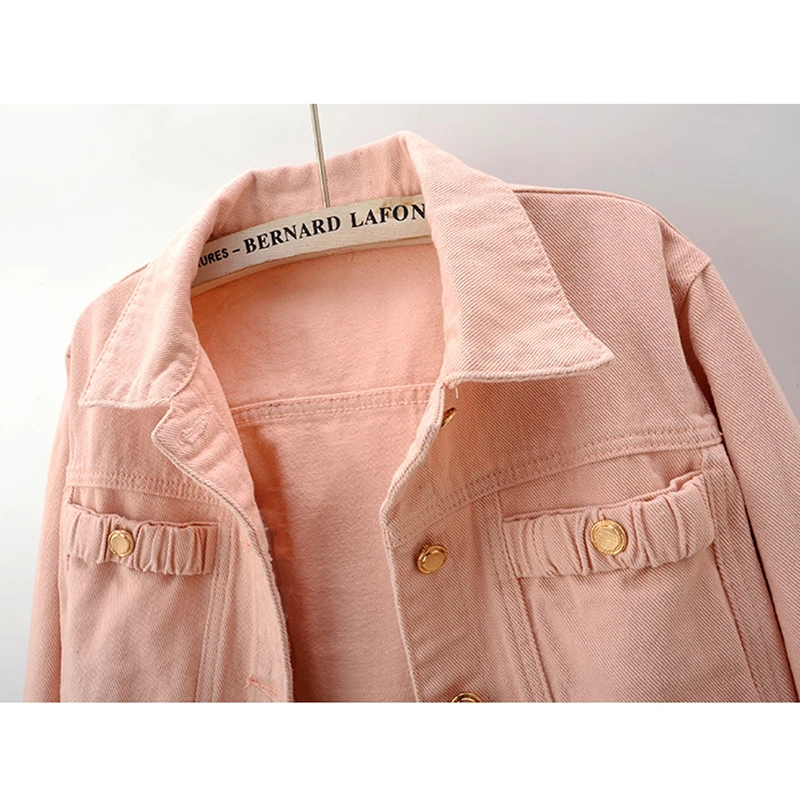 Розовая желтая джинсовая куртка женская осенняя корейская модная ковбойская