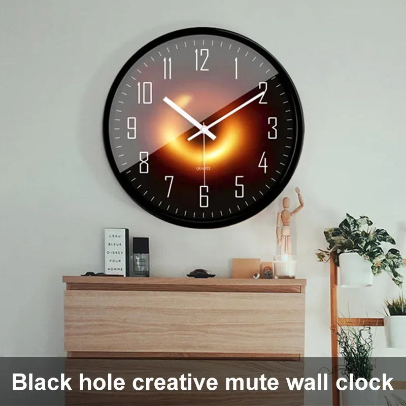

Silent Wall Clock Round Metal Wall Clock First Image of Black Hole Pattern 10 inch Round Ultra-quiet Metal Case for Home Bedroom