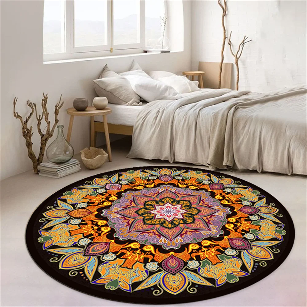 

Mandala Carpet Colorful Flower Home Decor Non-skid Large Area Floor Rug Dirt Resistant Hotel Study Foot Mat Bedroom Round Carpet
