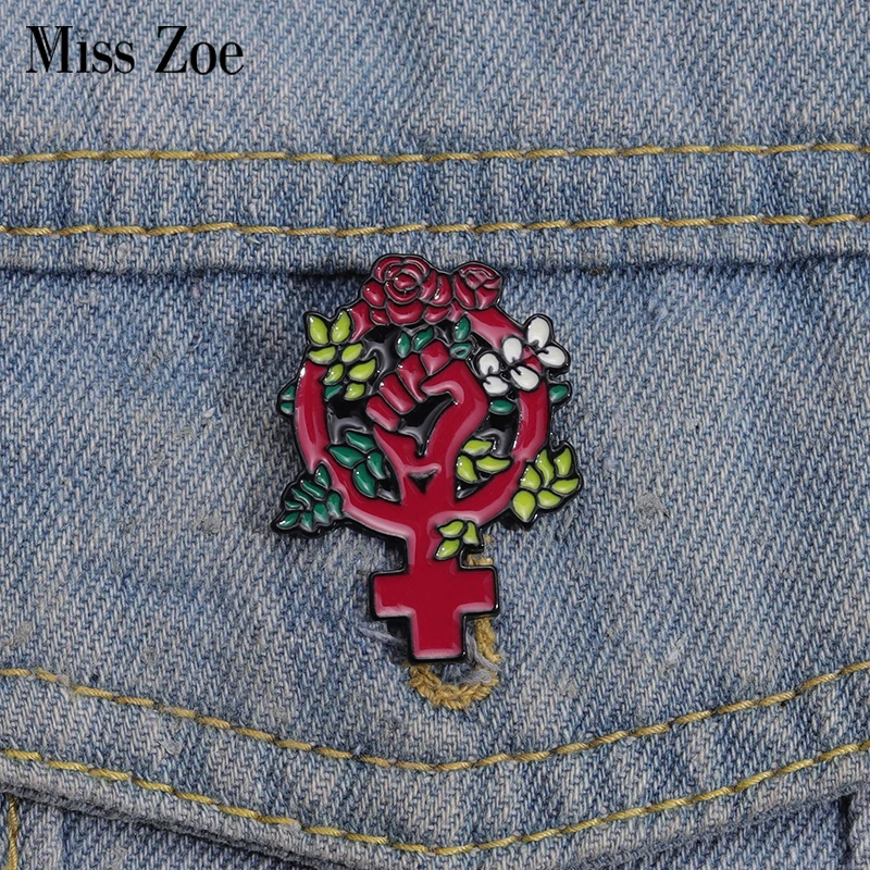 Floral Feminism Fist Enamel Pins Custom Feminist Women Power Brooches Lapel Badges Plant Jewelry Gift for Kids Friends