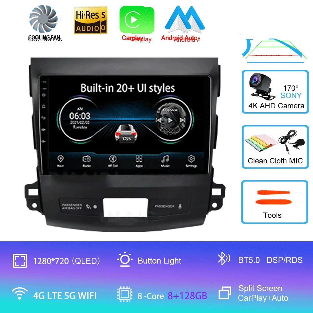 

Android 15 для Mitsubishi Outlander 2007-2012 9-дюймовый автомобильный радиоприемник стерео аудио GPS плеер Carplay авто экран WIFI + 4G