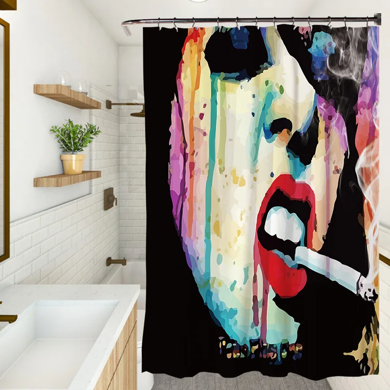 

Cool Watercolor Character Painting Shower Curtain Woman Smoking Picture Splash Ink Fashion Modern Bathroom Curtains Home Sets