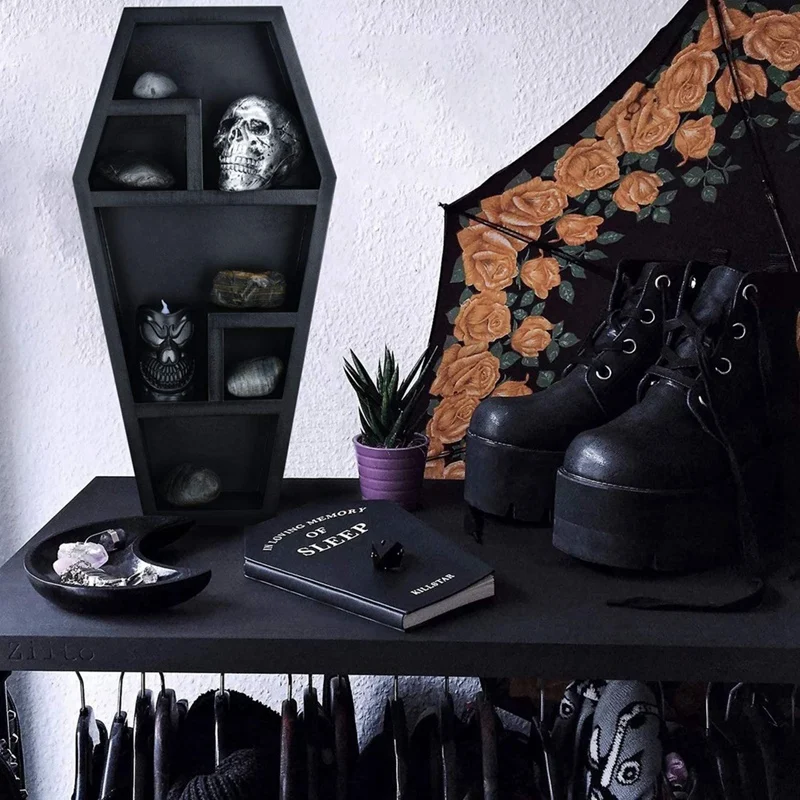 

1 PCS Solid Floating Wall Shelves Black PVC For Home Bedroom Living Room Bathroom - Spooky Gothic Decor