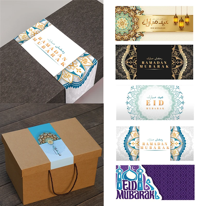 

24pcs 4*9cm Eid Mubarak /Ramadan Kareem Sealing Labels Decor Ramadan Mubarak Packaging Stickers Muslim Islamic Festival Decor