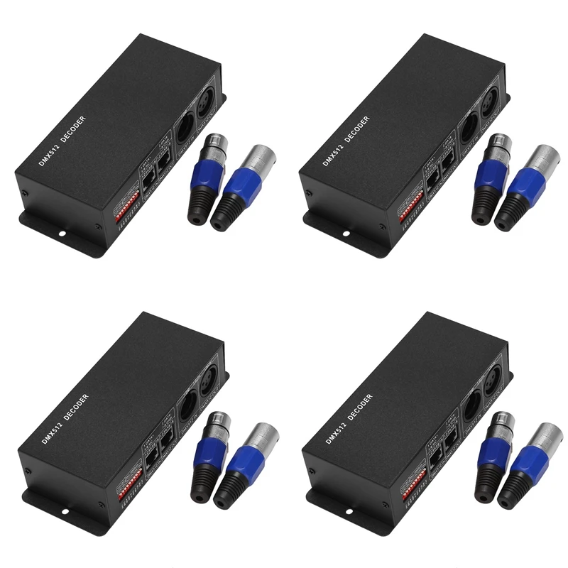 

4X 4CH DC12-24V RGBW DMX 512 Decoder LED Controller, RGB LED DMX512 Decoder 4 Channel X 8A For LED Strip Light,Black