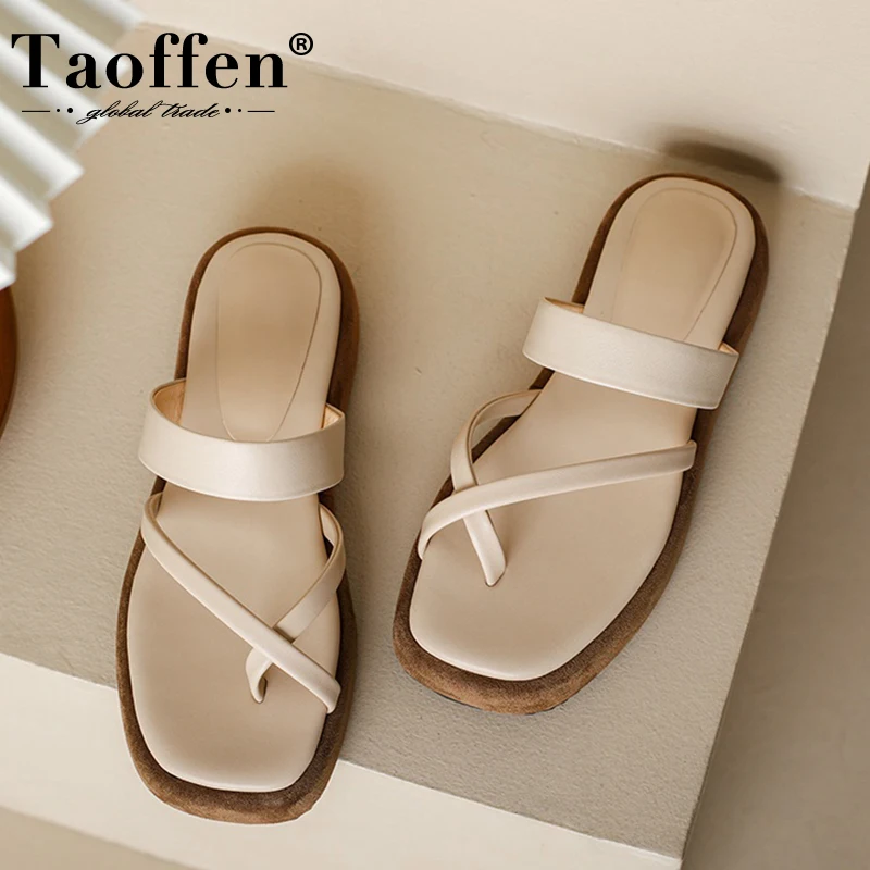 

Taoffen 2022 Summer Real Leather Sandals For Women Paltform Outdoor Shoes Women Clip Toe Summer Female Footwear Size 34-40