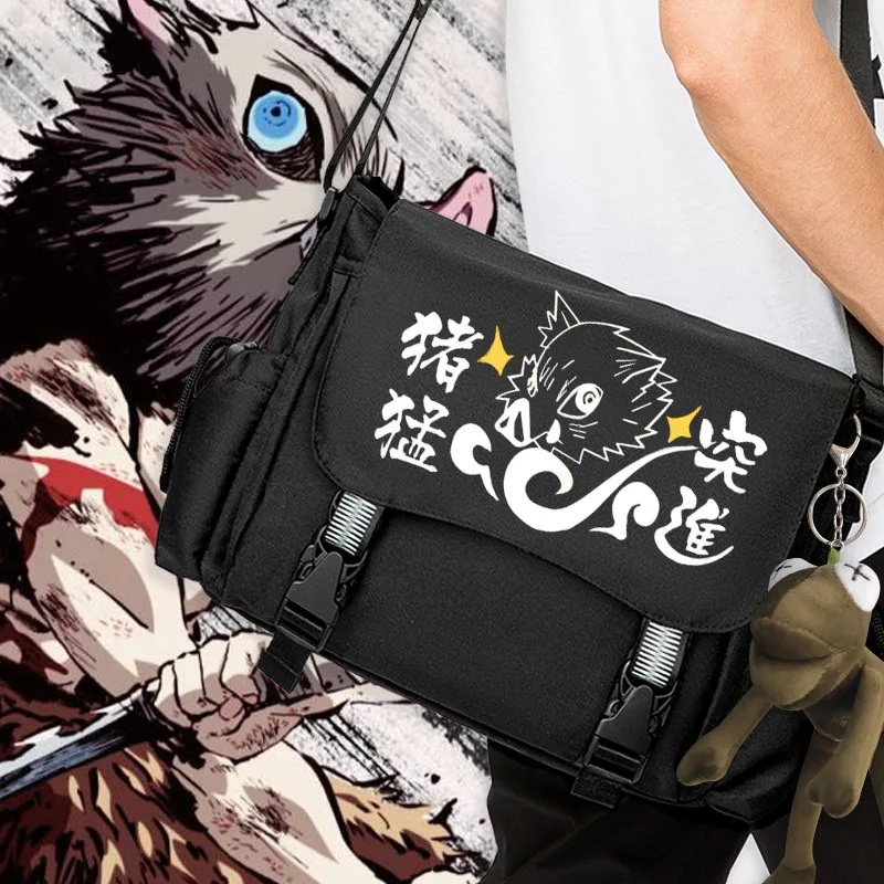 

Anime Demon Slayer Kimetsu no Yaiba Crossbody Messenger Student School Shoulder Black Bags Teenager Casual Travel Outdoor Gift