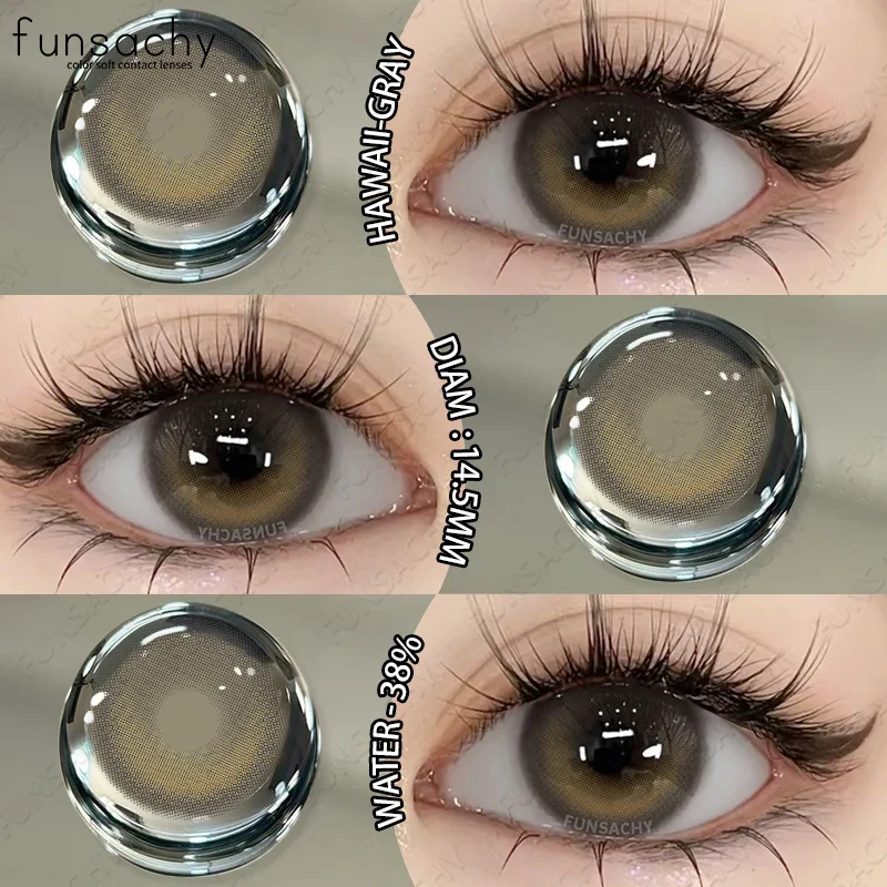 FUNSACHY Натуральные цветные линзы для глаз с градуировкой от 0 00 до -8 голубого цвета