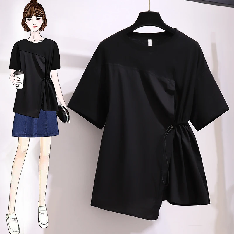 

VANOVICH 2022 Summer New Korean Sweet Fashion O-neck T-shirt Oversized Slim Waist Folds Shirring Broadcloth Solid Pullover Top