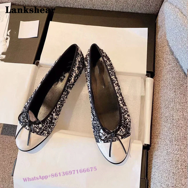 Bow Ballet Flats Shoes Woman Basic Pump Ballet Heels Two Color Stitching Bowknot Fashion Party Work Shoes Women Shoes Pumps