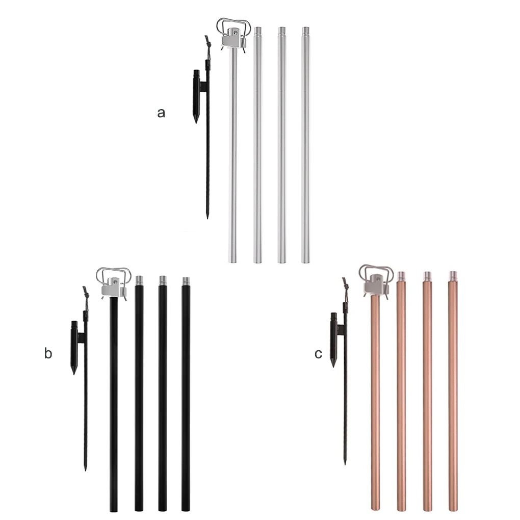 

Stainless Steel Camping Light Stand Kit Solid Color Outdoor Hiking Fishing Lantern Hanging Post Pole with Ground Pegs Black