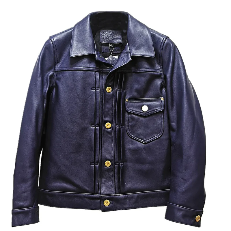 

YR!Free shipping.fashion popular Blue horsehide jacket.Classic casual 506 leather coat.japan style leather clothing.wholesales