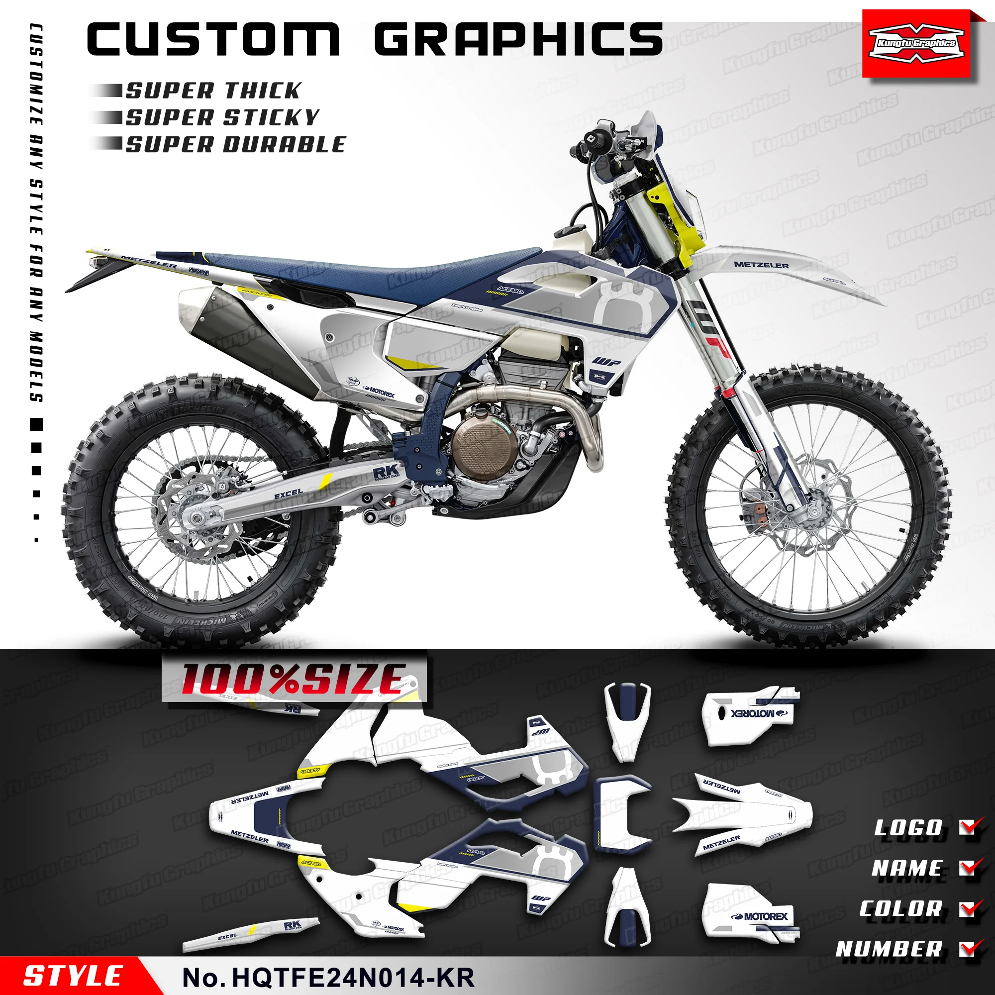 Наклейки для восстановления KUNGFU GRAPHICS Racing Graphics Husqvarna TC FC TX FX 2023 2024 и TE FE HQTFE24N014-KR