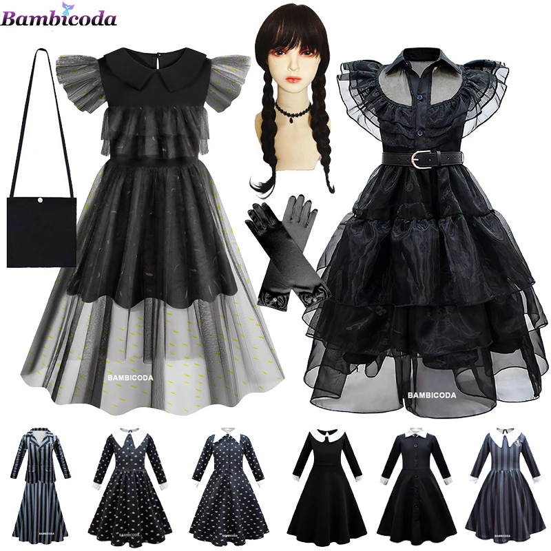 

The Addams Family Cosplay Teenagers Girls Wednesday Addams Nevermore Academy Black School Uniform Costume Dancing Party Suit