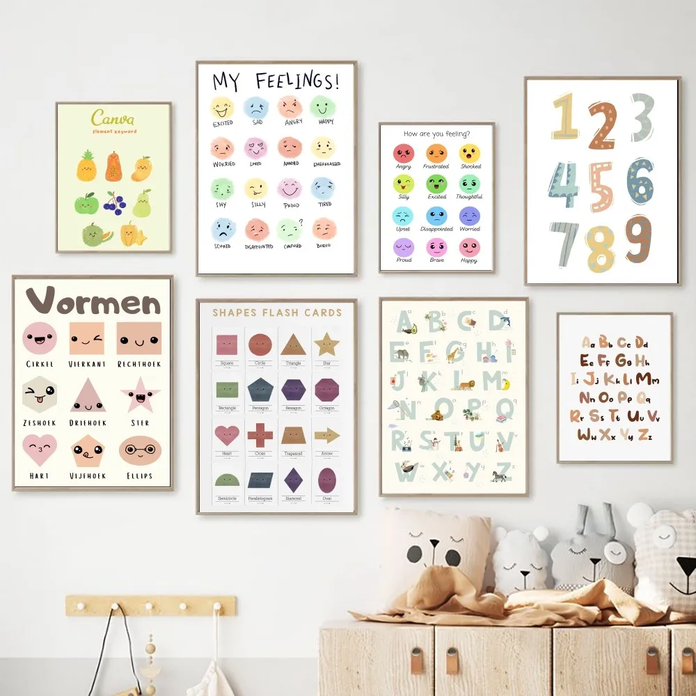 Французский Образовательный Холст С Цифрами Алфавита - Винтажный Стиль Без Рамки