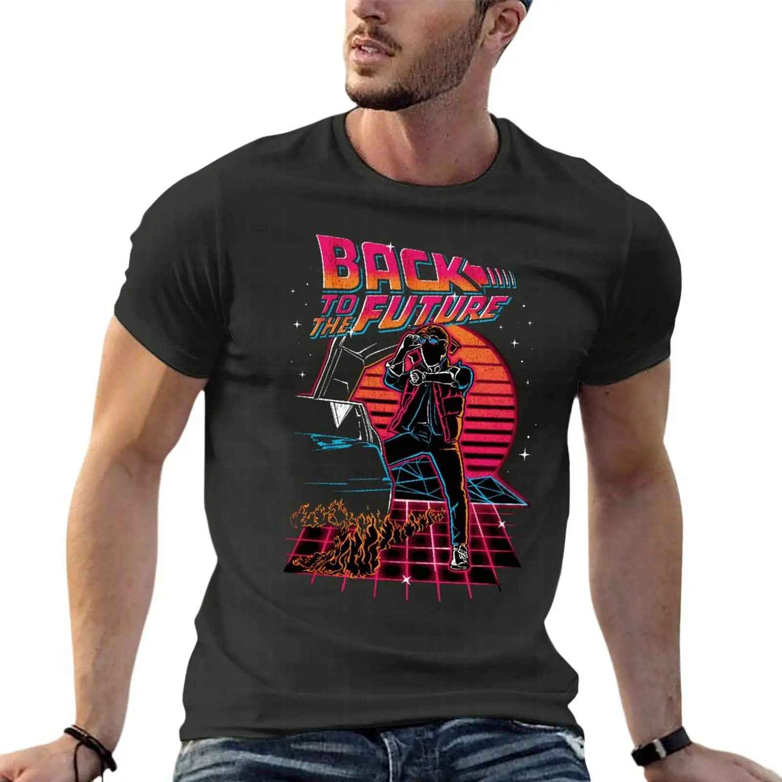 

Back To The Future Neon Sunset Movie Oversize T-Shirts Funny Men Clothing Short Sleeve Streetwear Big Size Top Tee