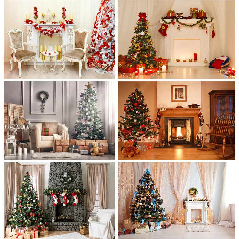 

Vinyl Custom Fireplace Christmas Tree Photography Background Child Baby Portrait Backdrops For Photo Studio Props 21523DYH-01