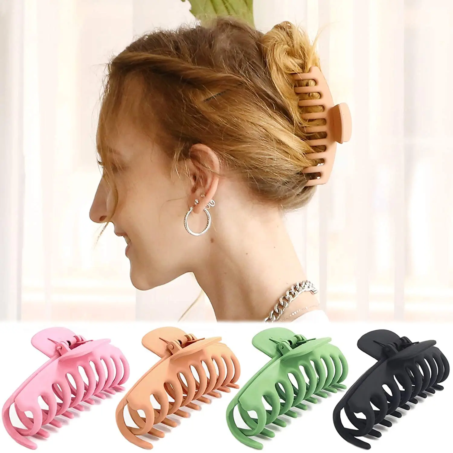 

4Pcs Big Hair Claw Clips for Women Large Claw Clip for Thin Thick Curly Hair 90's Strong Hold 4.33 Inch Nonslip Matte Hair Clips
